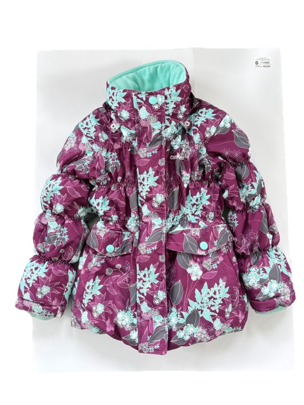 OshKosh B'gosh Purple Floral Puffer Jacket with Mint Accents